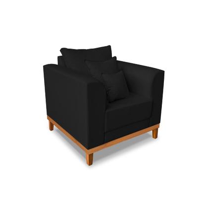 Kit Sofá 3 Lugares e 2 Poltronas Beny Viena Suede Preto - Madeira Prima Deccor Imagem de Kit Sofá 3 Lugares e 2 Poltronas Beny Viena Suede Preto