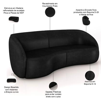 Imagem de Kit Sofá 4 Lugares Eron 240cm Com Poltrona Giratória Angelina M03 material sintético Preto - Lyam Decor