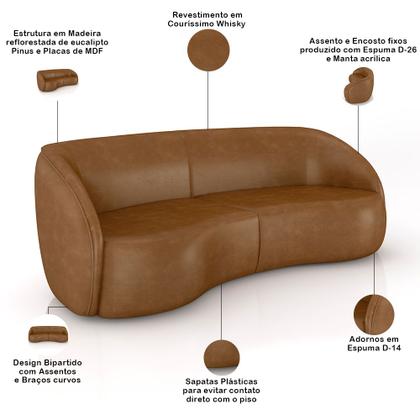 Imagem de Kit Sofá 4 Lugares Eron 240cm Com Poltrona Giratória Angelina M03 material sintético Whisky - Lyam Decor