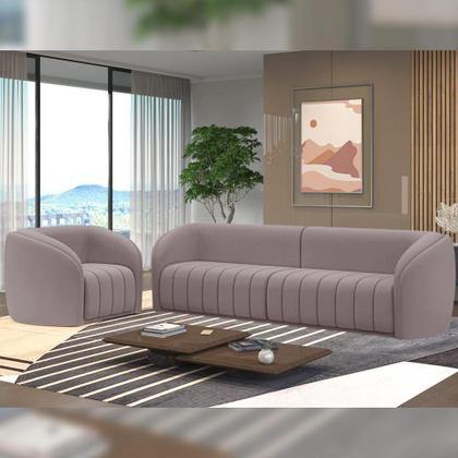 Imagem de Kit Sofá 4 Lugares Para Sala 292cm Com 01 Poltrona Lazio M03 Veludo Rosê - Lyam Decor