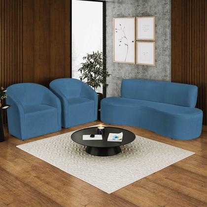 Imagem de Kit Sofá Curvo Amsterdã 160cm e 2 Poltronas Luiza Max Linho