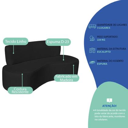 Imagem de Kit Sofá Curvo Amsterdã 160cm e 2 Poltronas Luiza Max Linho