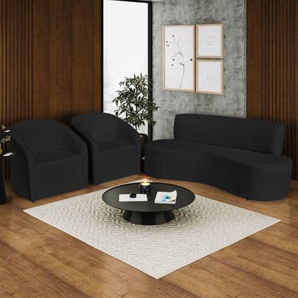 Imagem de Kit Sofá Curvo Amsterdã 160cm e 2 Poltronas Luiza Max Linho