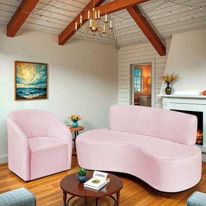 Imagem de Kit Sofá Curvo Amsterdã 160cm e Poltrona Luiza Max Suede