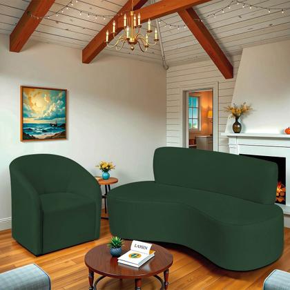 Imagem de Kit Sofá Curvo Amsterdã 160cm e Poltrona Luiza Max Suede