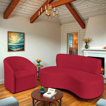 Imagem de Kit Sofá Curvo Amsterdã 160cm e Poltrona Luiza Max Suede