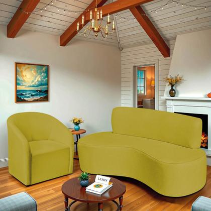 Imagem de Kit Sofá Curvo Amsterdã 180cm e Poltrona Luiza Max Suede