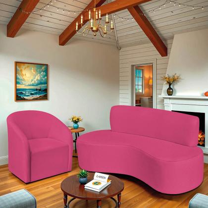 Imagem de Kit Sofá Curvo Amsterdã 180cm e Poltrona Luiza Max Suede