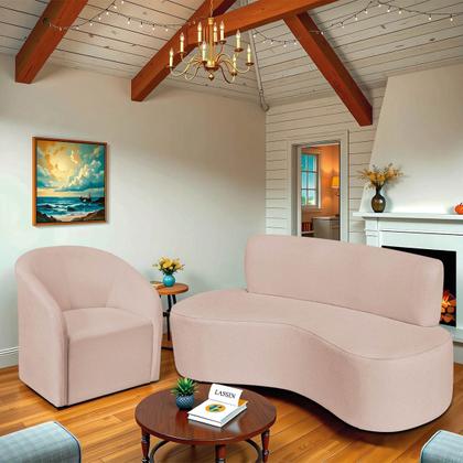 Imagem de Kit Sofá Curvo Amsterdã 180cm e Poltrona Luiza Max Suede