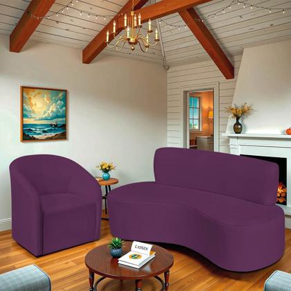 Imagem de Kit Sofá Curvo Amsterdã 180cm e Poltrona Luiza Max Suede