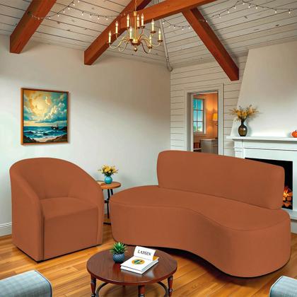 Imagem de Kit Sofá Curvo Amsterdã 180cm e Poltrona Luiza Max Suede