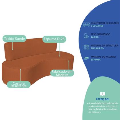 Imagem de Kit Sofá Curvo Amsterdã 180cm e Poltrona Luiza Max Suede