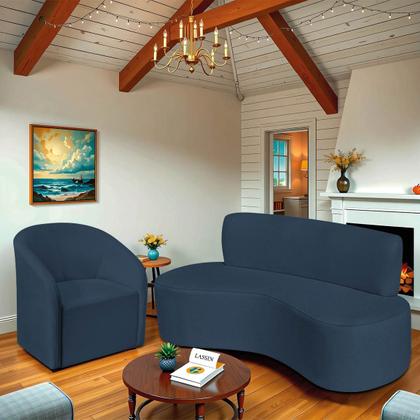 Imagem de Kit Sofá Curvo Amsterdã 180cm e Poltrona Luiza Max Suede