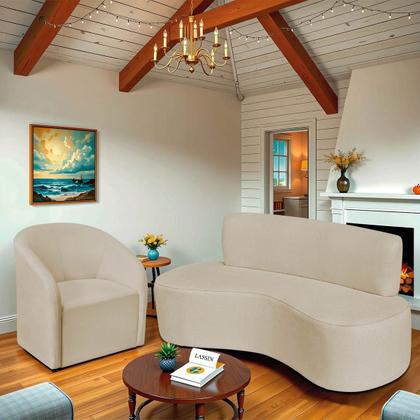 Imagem de Kit Sofá Curvo Amsterdã 180cm e Poltrona Luiza Max Suede