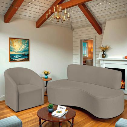 Imagem de Kit Sofá Curvo Amsterdã 180cm e Poltrona Luiza Max Suede