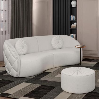 Imagem de Kit Sofá Curvo E Poltrona Puff Bouclé Branco Euphoria