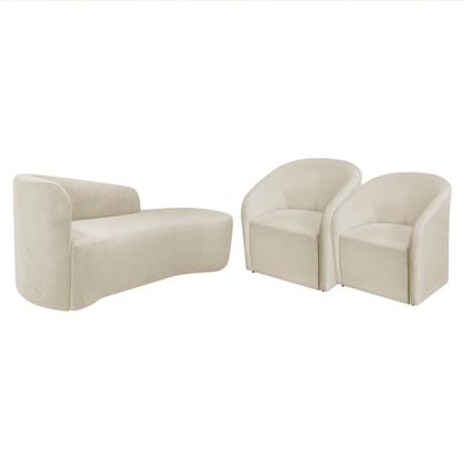 Imagem de Kit Sofá Curvo França 160cm LD. e 2 Poltronas Luiza Max Conforto, Elegância e Design Moderno Bouclé