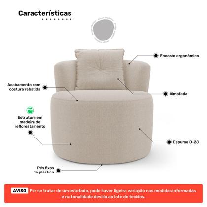 Imagem de Kit Sofá e Poltrona Orgânica Living Bob com Almofadas Bouclê Bege - Desk Design