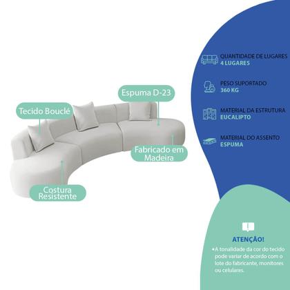 Imagem de Kit Sofá Modular 4 Lugares 360cm Moderno Curvo Orgânico Duna Bouclé