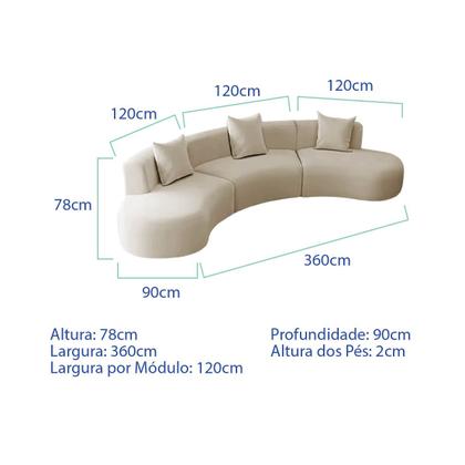 Imagem de Kit Sofá Modular 4 Lugares 360cm Moderno Curvo Orgânico Duna Linho
