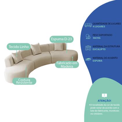 Imagem de Kit Sofá Modular 4 Lugares 360cm Moderno Curvo Orgânico Duna Linho