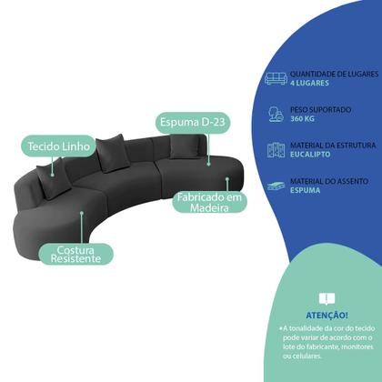 Imagem de Kit Sofá Modular 4 Lugares 360cm Moderno Curvo Orgânico Duna Linho