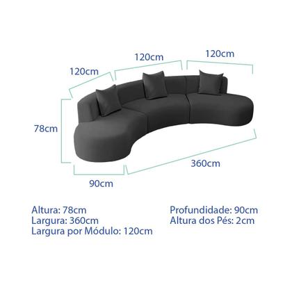 Imagem de Kit Sofá Modular 4 Lugares 360cm Moderno Curvo Orgânico Duna Linho