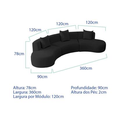 Imagem de Kit Sofá Modular 4 Lugares 360cm Moderno Curvo Orgânico Duna Linho
