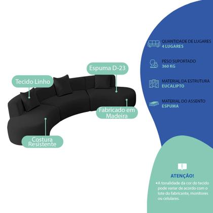 Imagem de Kit Sofá Modular 4 Lugares 360cm Moderno Curvo Orgânico Duna Linho