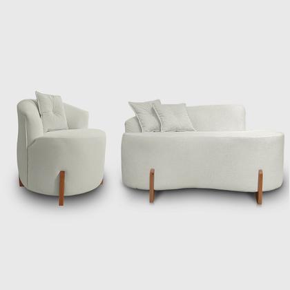 Imagem de Kit Sofá Orgânico Feijão Com Poltrona Pé De Madeira Bouclé Minimalista