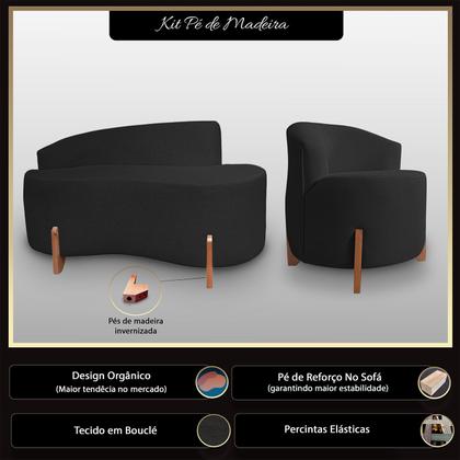 Imagem de Kit Sofá Orgânico Feijão Com Poltrona Pé De Madeira Bouclé Minimalista