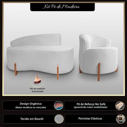 Imagem de Kit Sofá Orgânico Feijão Com Poltrona Pé De Madeira Bouclé Minimalista