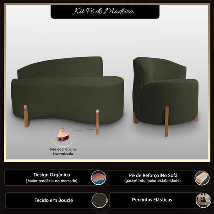 Imagem de Kit Sofá Orgânico Feijão Com Poltrona Pé De Madeira Bouclé Minimalista