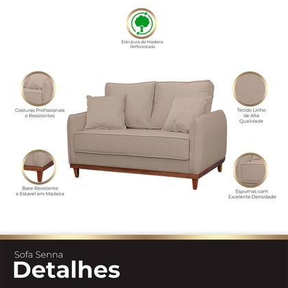 Imagem de Kit Sofa Sena 2 e 3 Lugares Base de Madeira para Sala Hotel Linho Bege