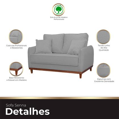 Imagem de Kit Sofa Sena 2 e 3 Lugares Base de Madeira para Sala Hotel Linho Cinza