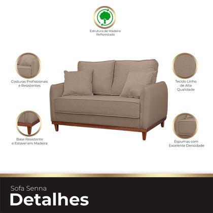 Imagem de Kit Sofa Sena 2 e 3 Lugares Base de Madeira para Sala Hotel Linho Marrom