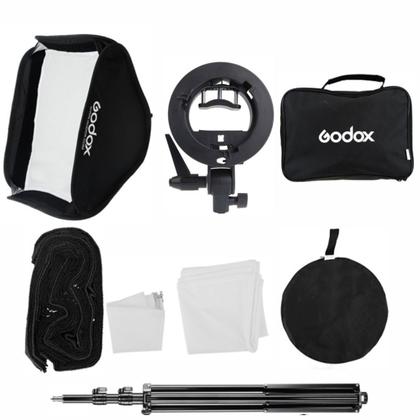 Imagem de Kit Soft Box 80x80 Godox Com Grid E Tripé Para Flash Speedlite