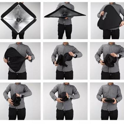 Imagem de Kit Soft Box 80x80 Godox Com Grid E Tripé Para Flash Speedlite