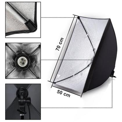 Imagem de Kit Softbox 50x70cm Greika Com Lâmpada 150w + Tripé Girafa