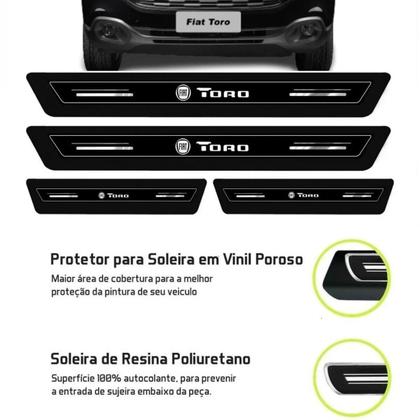 Imagem de Kit Soleira Resinada Adesivo Proteção Porta Fiat Toro Preto