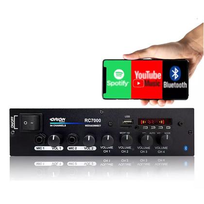 Imagem de Kit Som Ambiente 500w Bt+4 Caixas Parede Pretas Leson 70 Rms