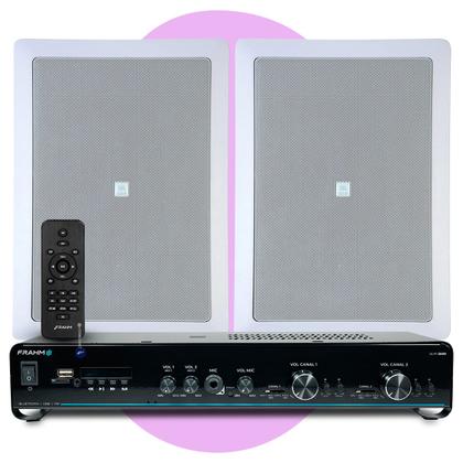 Imagem de Kit Som Ambiente Bluetooth Usb Sd Controle Remoto Amplificador Com 2 Arandelas Jbl Retangular