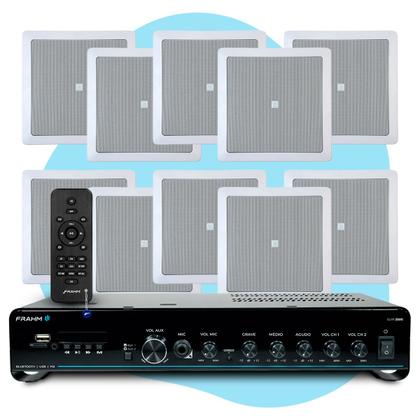 Imagem de Kit Som Ambiente Embutir Teto Jbl 10 Arandelas Retangular + Receiver Slim Bluetooth Usb Sd Controle