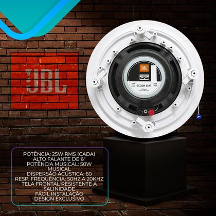 Imagem de Kit Som Ambiente Embutir Teto Jbl 4 Arandelas Retangular + Receiver Slim Bluetooth Usb Sd Controle