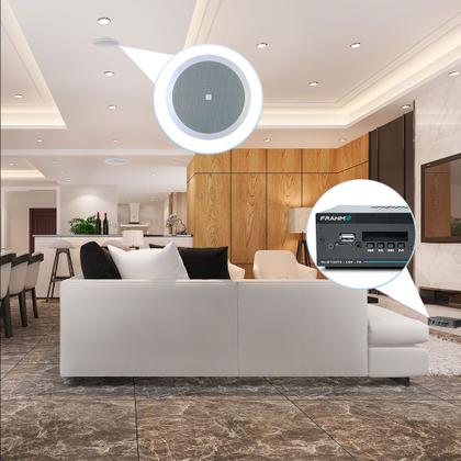 Imagem de Kit Som Ambiente Embutir Teto Jbl 4 Arandelas Retangular + Receiver Slim Bluetooth Usb Sd Controle