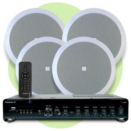 Imagem de Kit Som Ambiente Embutir Teto Jbl 4 Arandelas Retangular + Receiver Slim Bluetooth Usb Sd Controle