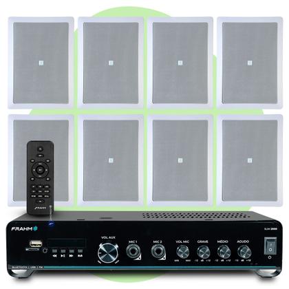 Imagem de Kit Som Ambiente Embutir Teto Jbl 8 Arandelas Retangular + Receiver Slim Bluetooth Usb Sd Controle