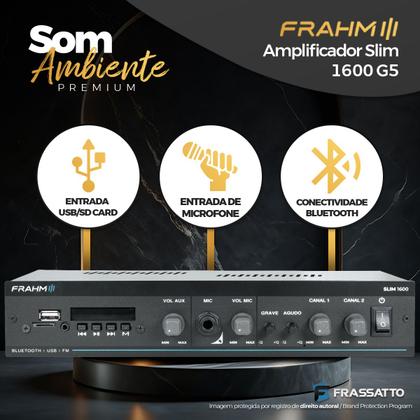 Imagem de Kit Som Ambiente Frahm Slim 1600 Bluetooth Usb Area Gourmet + 6 Arandelas Embutir Teto