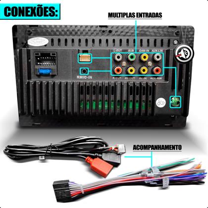 Imagem de Kit Som Carro Central Multimidia Universal 9 Polegadas 2 Din Com Carplay Android Auto Espelhamento Usb Bluetooth + Câmera de ré