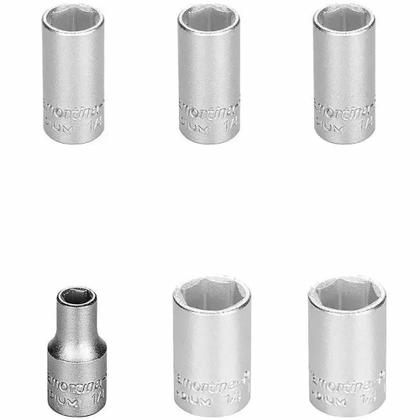 Imagem de Kit Soquete Encaixe 1/4 Pol Sextavado 4,0 a 13,0 MM Com 17 Peças e Maleta TRAMONTINA